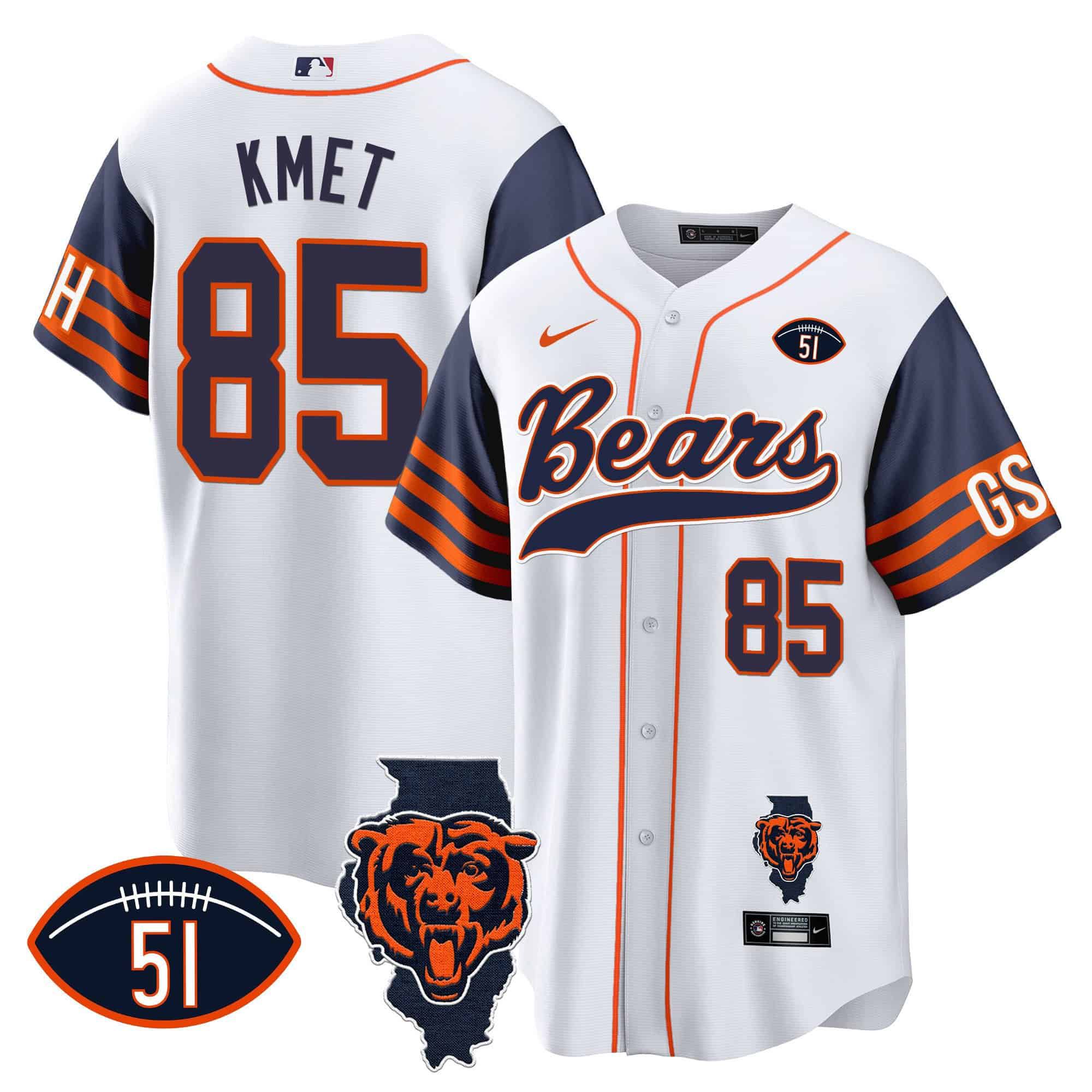 Men Chicago Bears #85 Kmet White 2024 Nike Patch Baseball NFL Jersey style 1